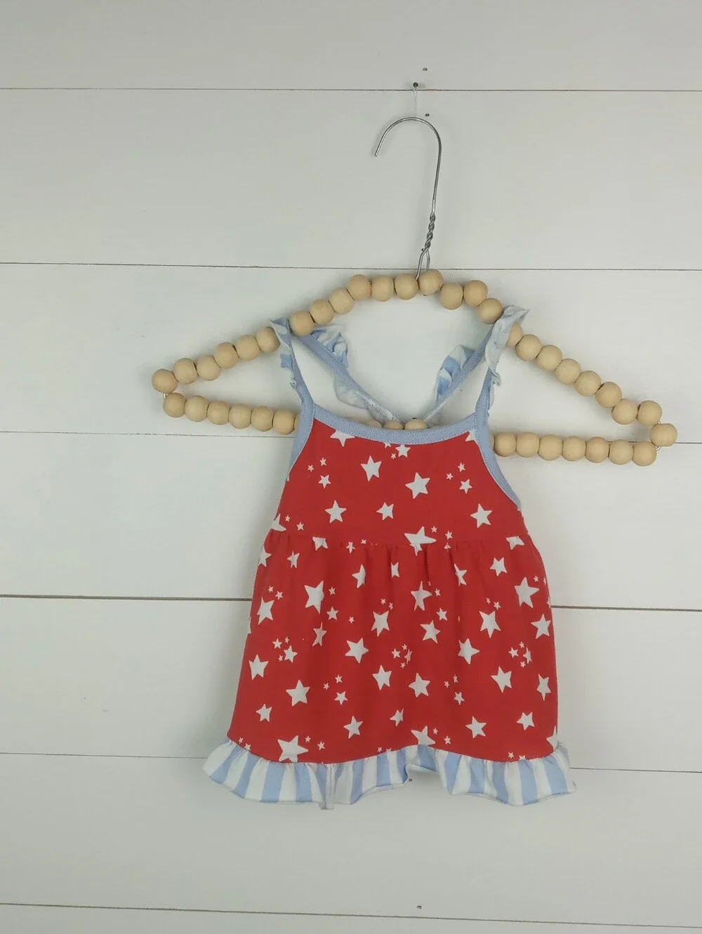 Cat & Jack girls size 6-9 mos light blue red star outfit ruffle stripe fabric